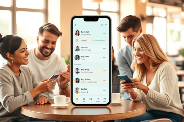 Young adults in a cozy café using smartphones showcasing a dating app interface, engaging in conversation about connection tips