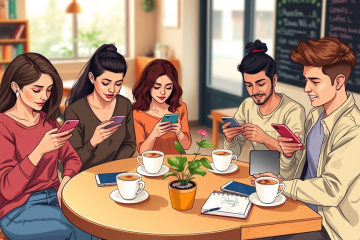 Young diverse group in a cozy cafe showing dating app mistakes like over-texting, distracted scrolling, and bad selfies to get more matches